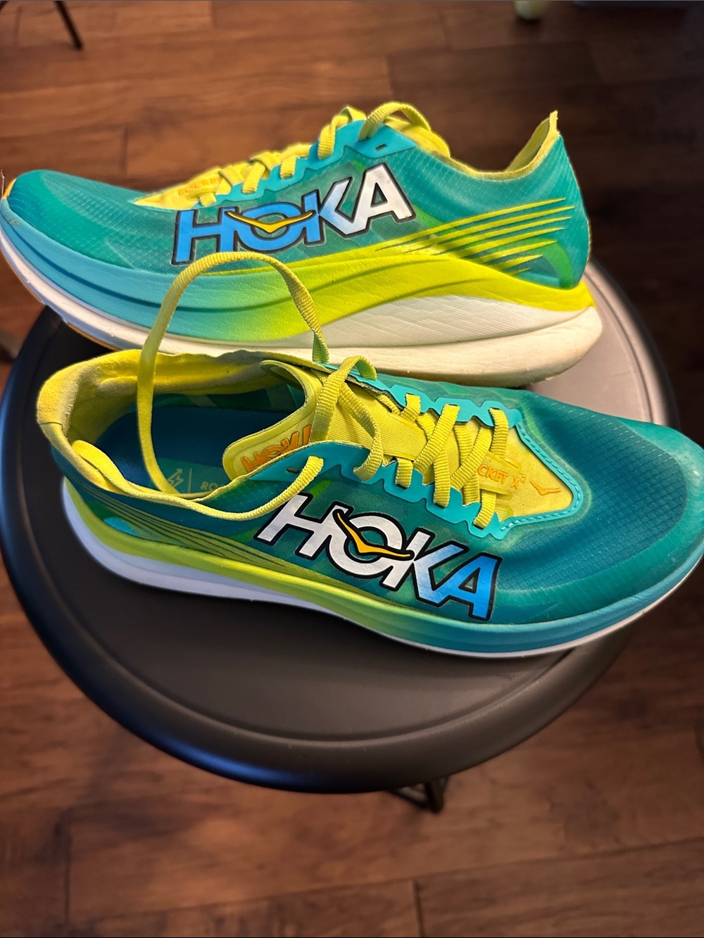 Hoka Women’s Teal and Yellow Performance Sneakers
